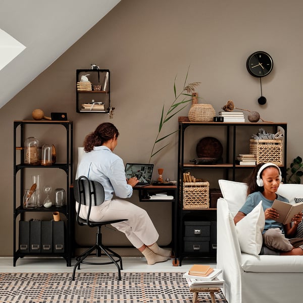 FJÄLLBO/KULLABERG / GULLHULT - Desk and storage combination, and swivel chair black/pine