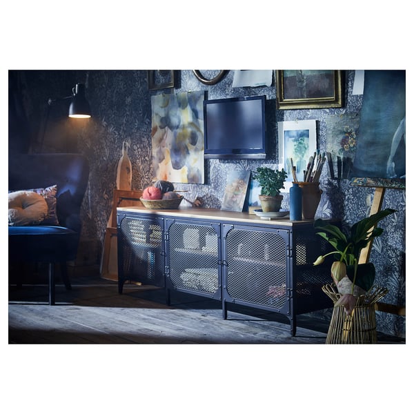 FJÄLLBO - FJÄLLBO TV bench, black, 150x36x54 cm