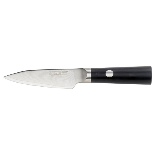 FJÄLLRÖDING paring knife, damascus steel/black, 10 cm