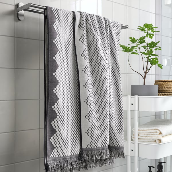 FJÄLLSTARR - FJÄLLSTARR Bath towel, white/grey, 70x140 cm