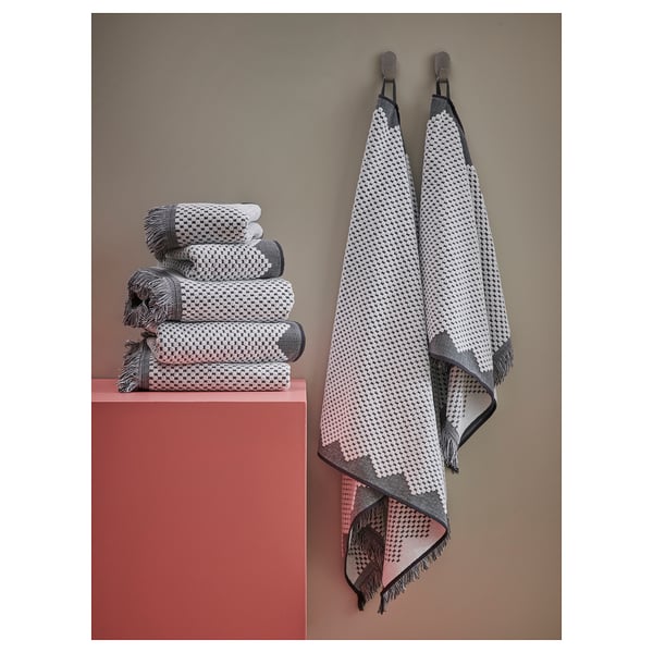 FJÄLLSTARR - FJÄLLSTARR Hand towel, white/grey, 50x100 cm