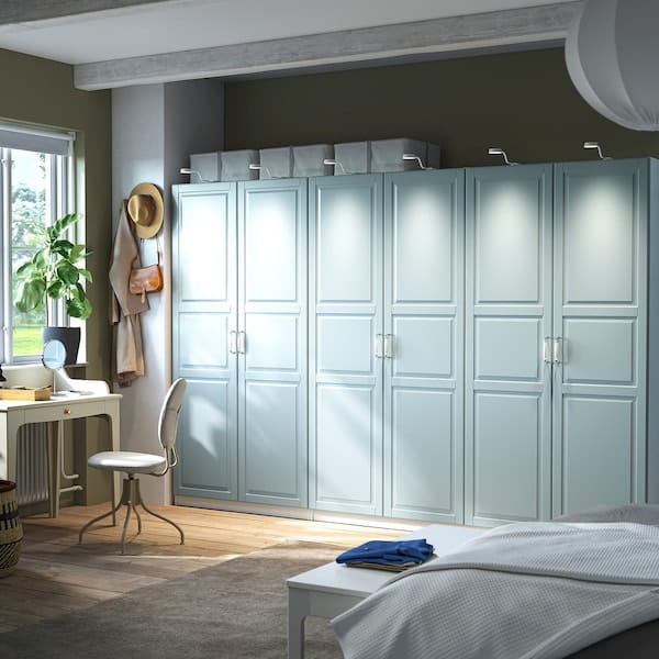Ikea FJÄREHALS - Door with hinges, light grey-blue, 50x195 cm