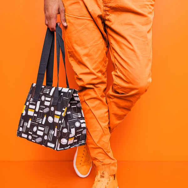 FLADDRIG lunch bag, patterned grey, 25x16x27 cm