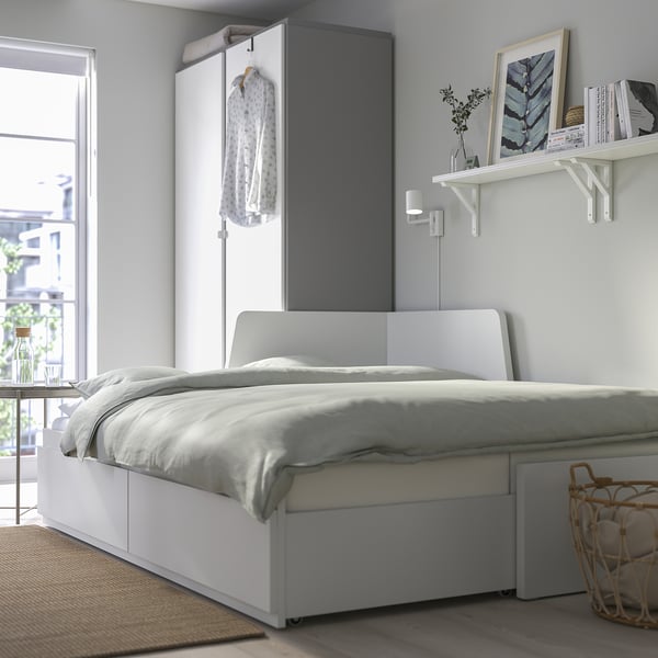 FLEKKE - Sofa bed/2 drawers/2 mattresses, white/Åfjäll rigid, , 80x200 cm