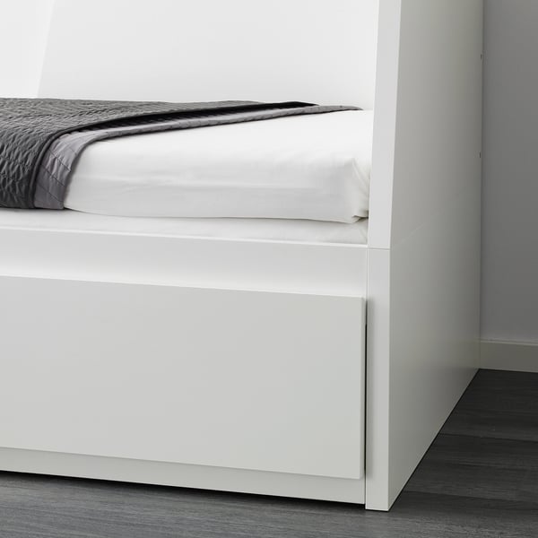 FLEKKE day-bed w 2 drawers/2 mattresses, white/Åfjäll medium firm, 80x200 cm