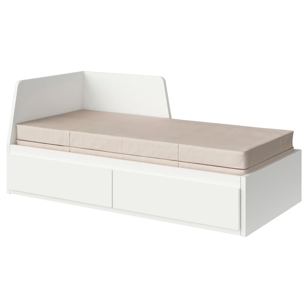 FLEKKE day-bed w 2 drawers/2 mattresses, white/Vannareid extra firm, 80x200 cm