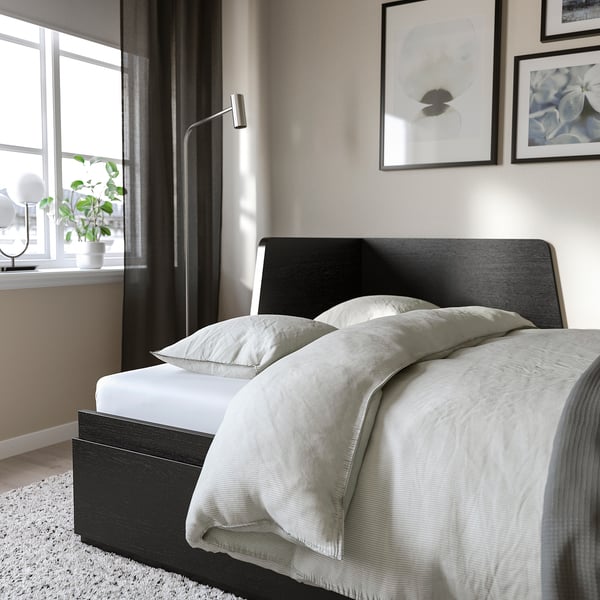 FLEKKE - Sofa bed/2 drawers/2 mattresses, brown-black/Åfjäll semi-rigid, ,