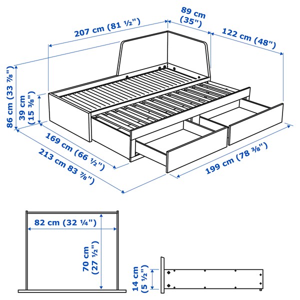 FLEKKE - Sofa bed/2 drawers/2 mattresses, brown-black/Ågotnes rigid, 80x200 cm ,