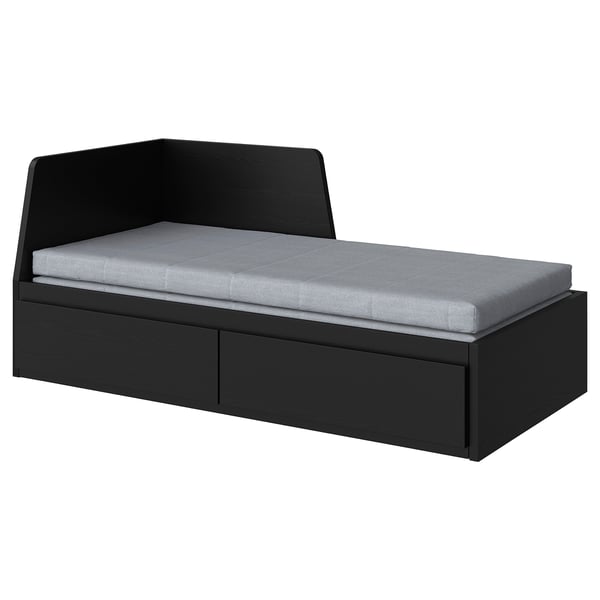 FLEKKE day-bed w 2 drawers/2 mattresses, black-brown/Ågotnes firm, 80x200 cm