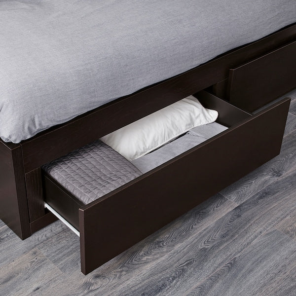 FLEKKE - Sofa bed/2 drawers/2 mattresses, brown-black/Vannareid extra-rigid, 80x200 cm