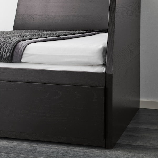 FLEKKE - Day-bed frame with 2 drawers, black-brown, 80x200 cm