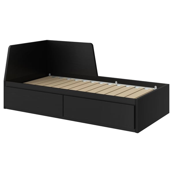 FLEKKE day-bed frame with 2 drawers, black-brown, 80x200 cm