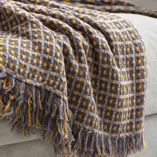 FLIKBRUNÖRT throw, check pattern, 130x170 cm