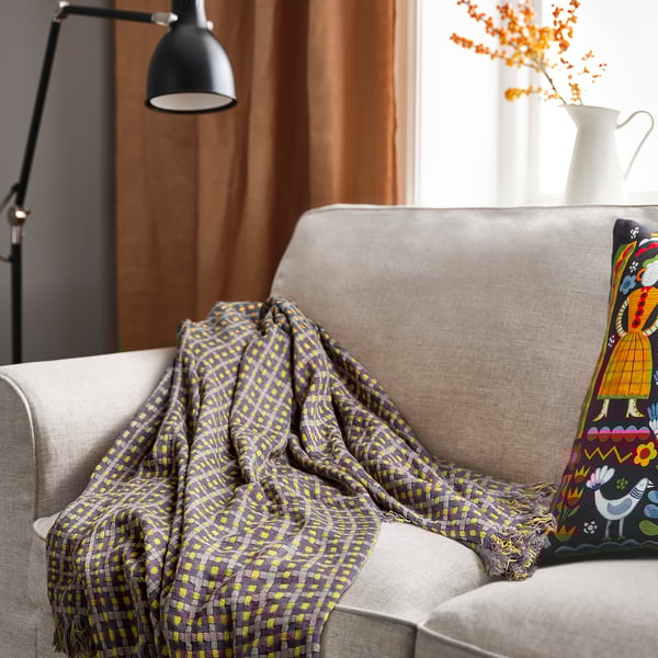 FLIKBRUNÖRT throw, check pattern, 130x170 cm