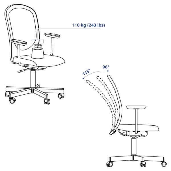 FLINTAN office chair with armrests, beige, 71 cm