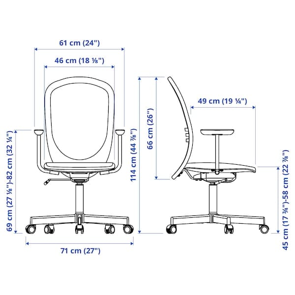 FLINTAN - Office chair with armrests, Diseröd grey