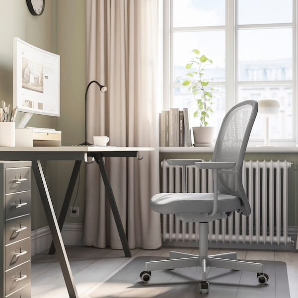 FLINTAN - Office chair with armrests, Diseröd grey