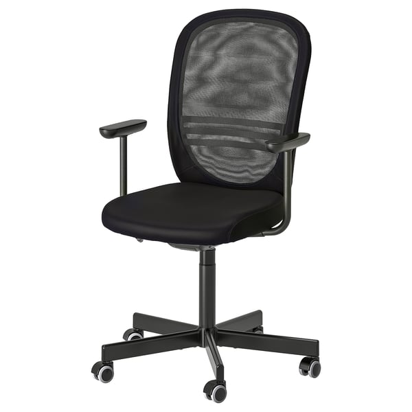 FLINTAN office chair with armrests, black, 71 cm
