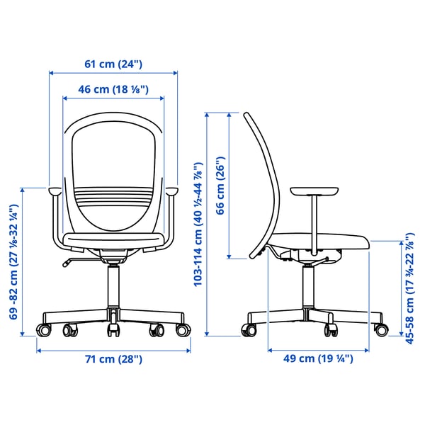 FLINTAN office chair with armrests, black, 71 cm