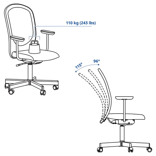 FLINTAN office chair with armrests, black, 71 cm