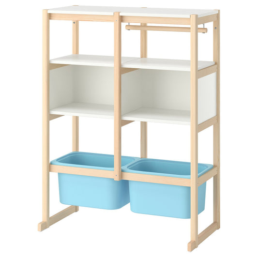 FLISAT open storage combination, light white stained pine white/light blue, 88x38x117 cm