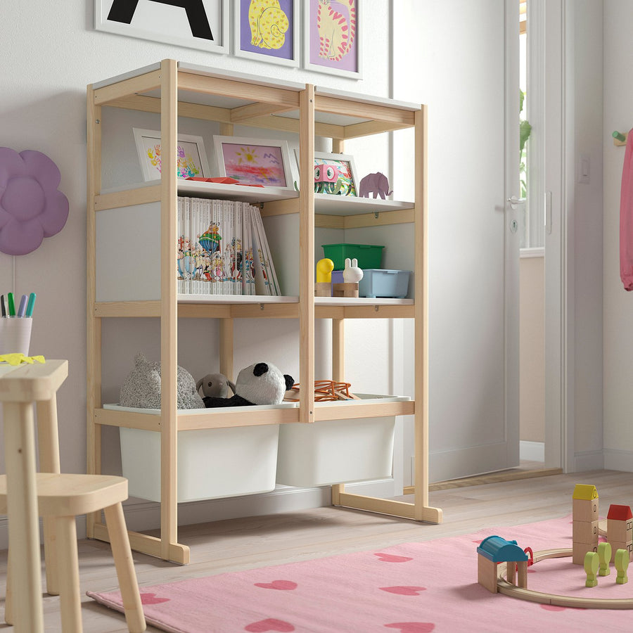 FLISAT open storage combination, light white stained pine white/white, 88x38x117 cm
