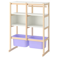 FLISAT open storage combination, light white stained pine white/lilac, 88x38x117 cm