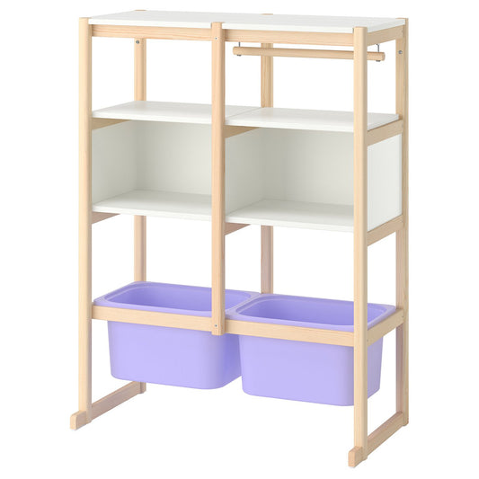 FLISAT open storage combination, light white stained pine white/lilac, 88x38x117 cm