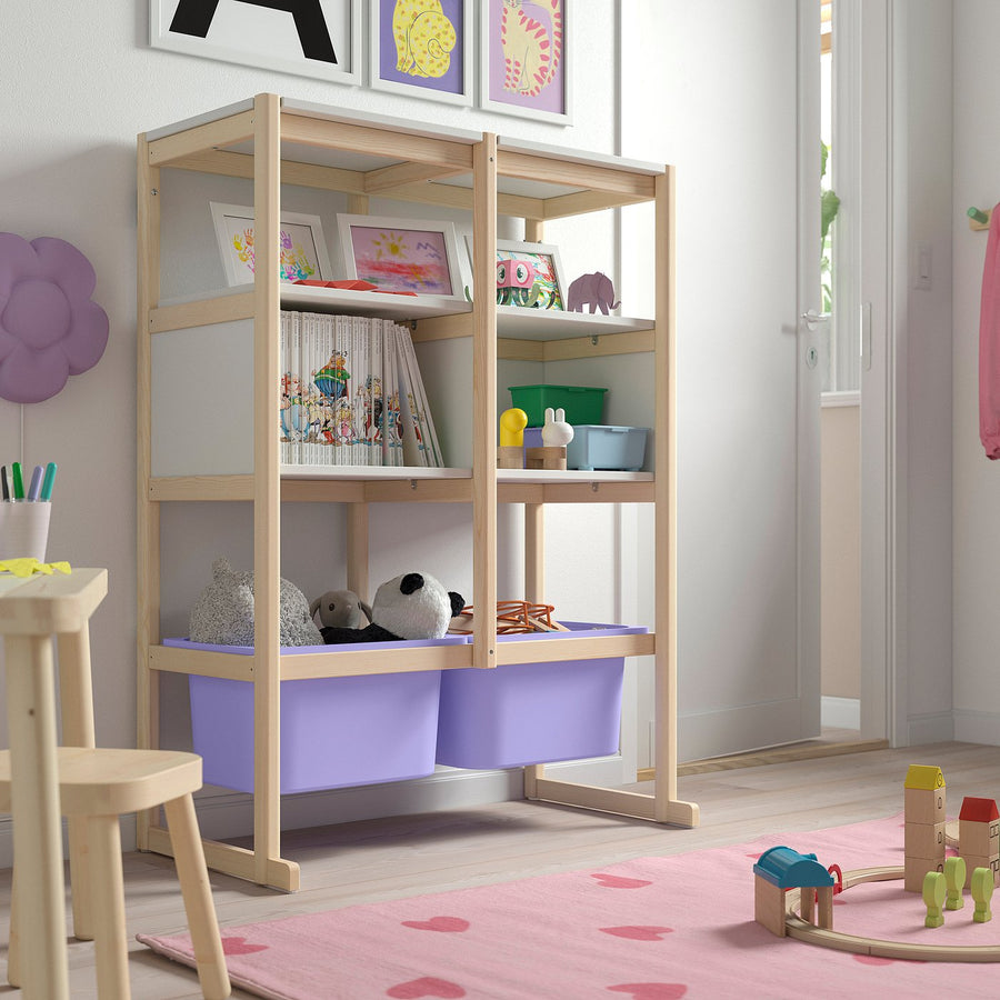 FLISAT open storage combination, light white stained pine white/lilac, 88x38x117 cm