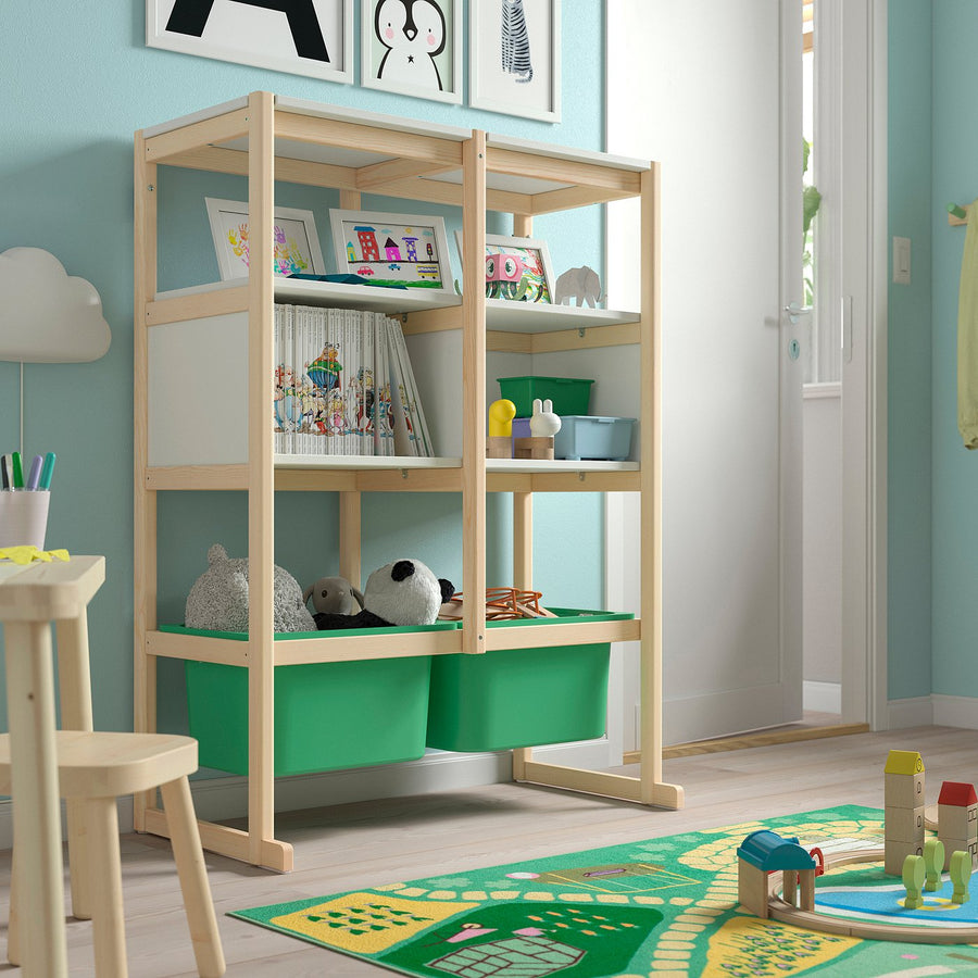 FLISAT open storage combination, light white stained pine white/bright green, 88x38x117 cm