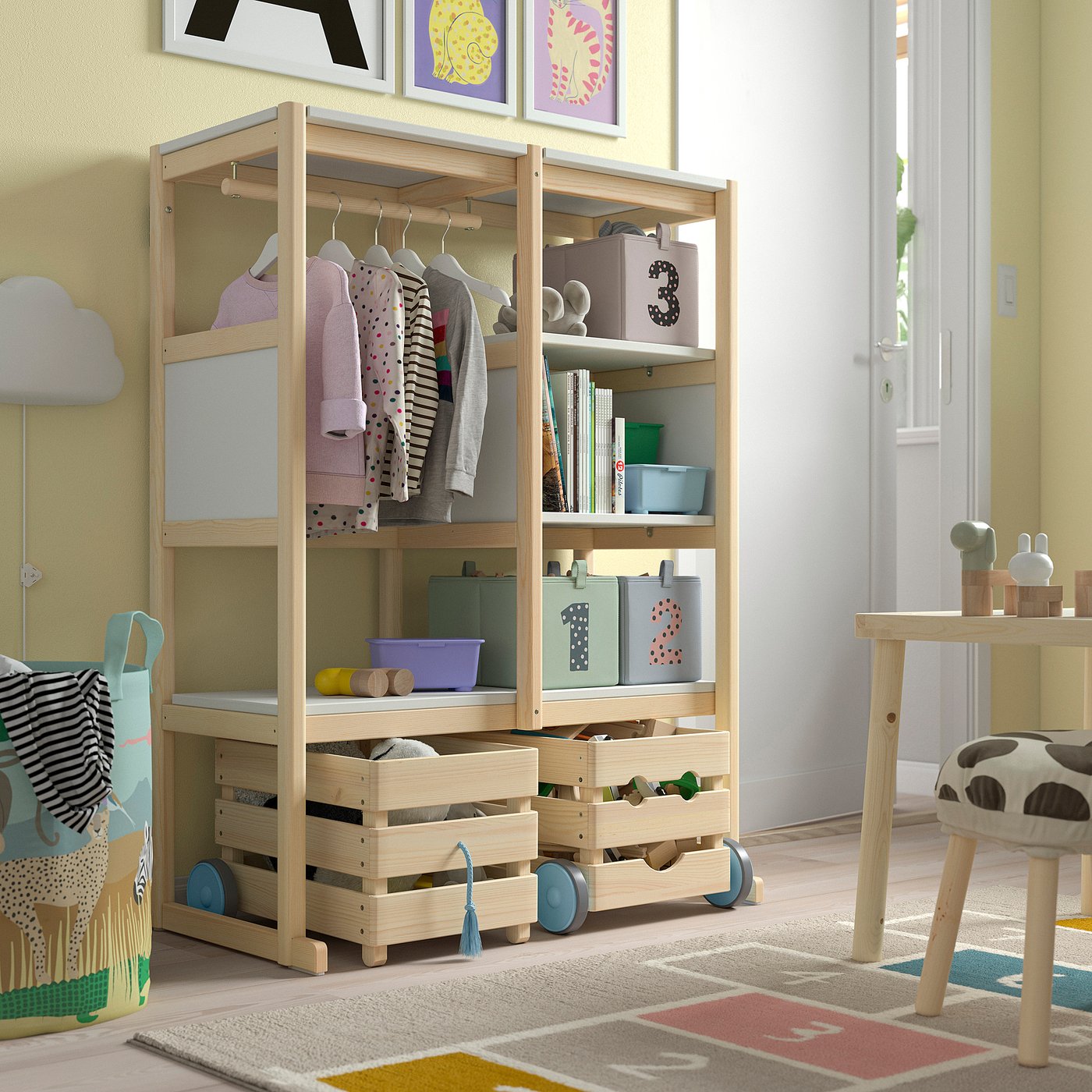 FLISAT open storage combination, light white stained pine/white, 88x38x117 cm
