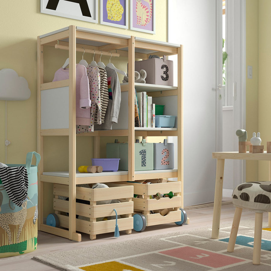 FLISAT open storage combination, light white stained pine/white, 88x38x117 cm