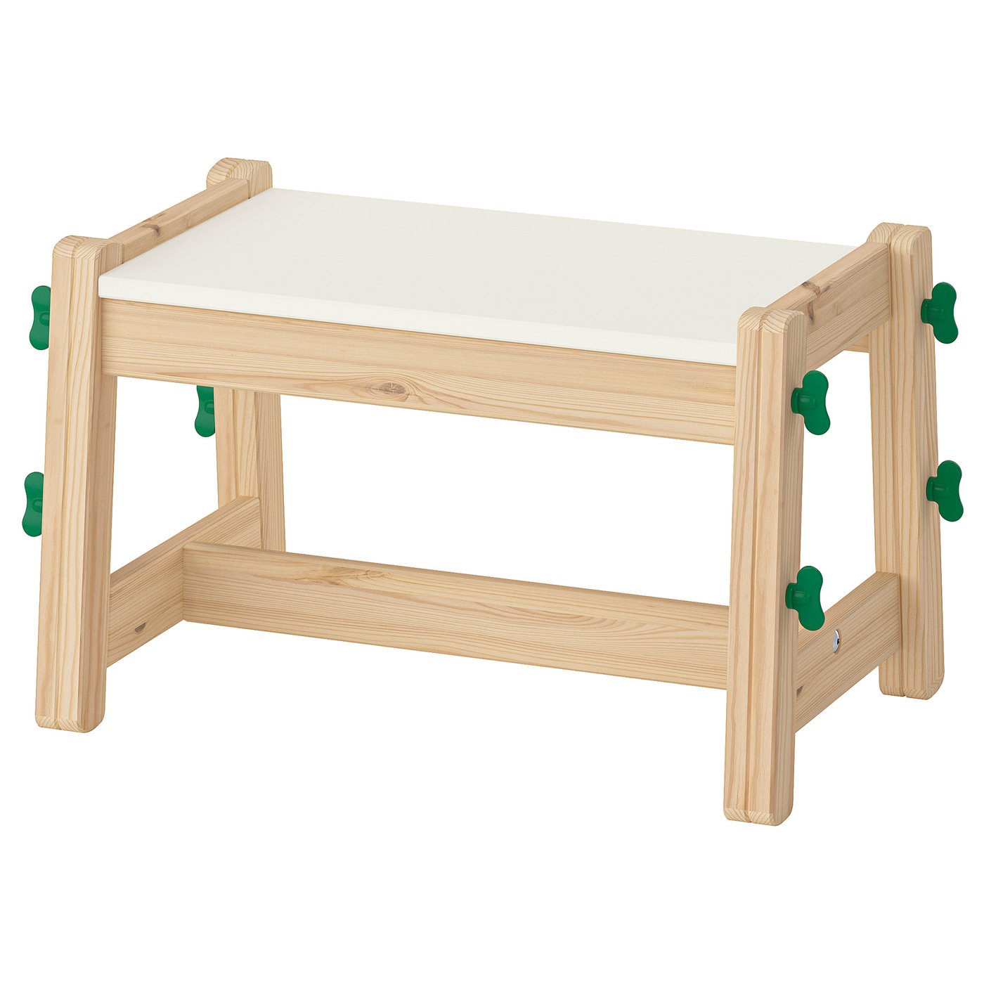 FLISAT children's bench, height adjustable/green, 61x47x36 cm