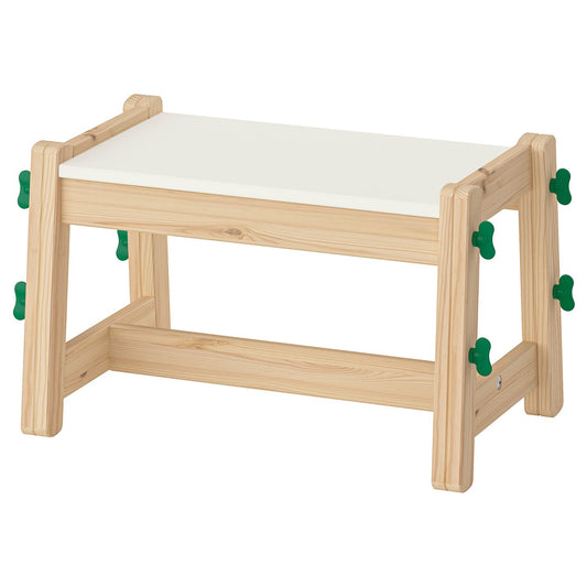 FLISAT children's bench, height adjustable/green, 48x47x36 cm