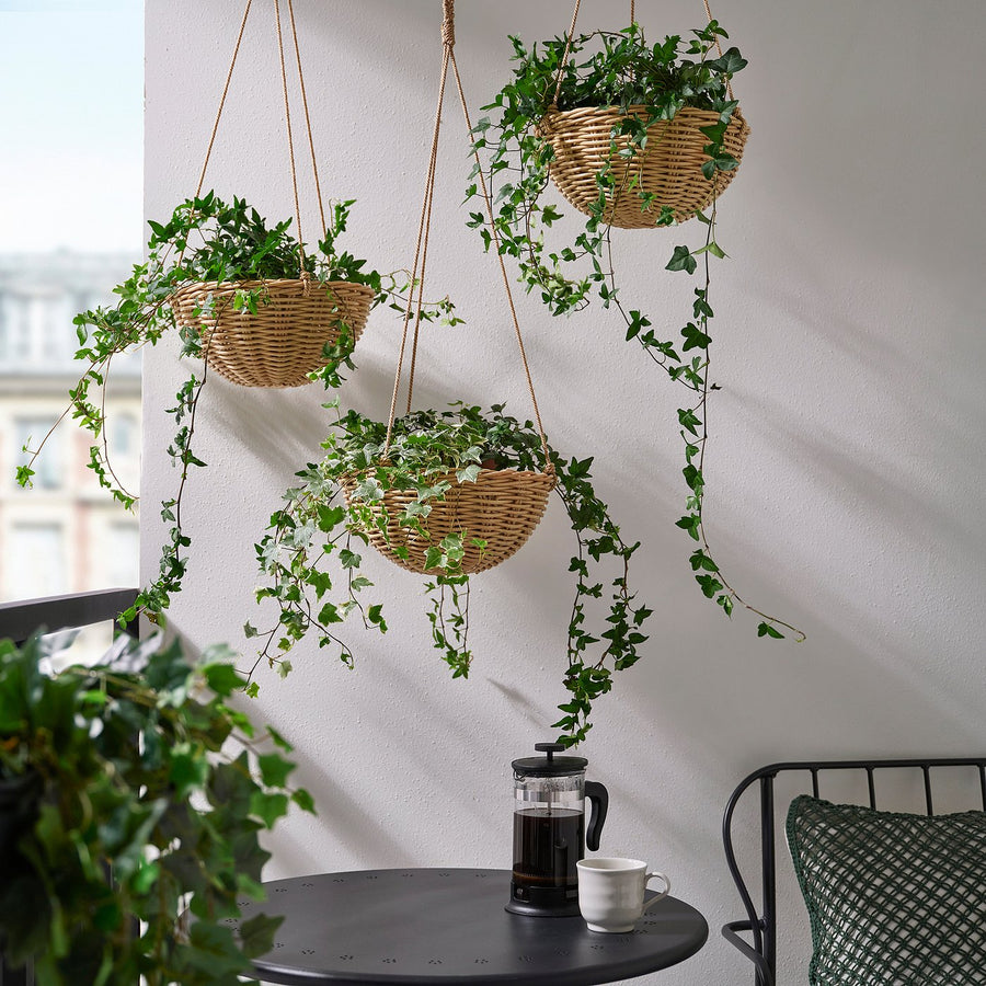 FLODBJÖRK hanging planter, in/outdoor light grey-brown, 27 cm