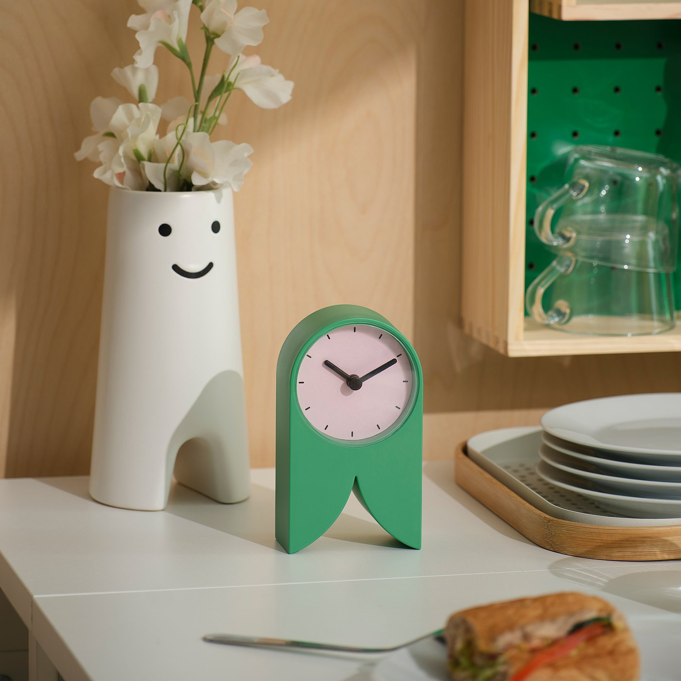 FLODKRÄFTA clock, green/pink, 8x15x4 cm