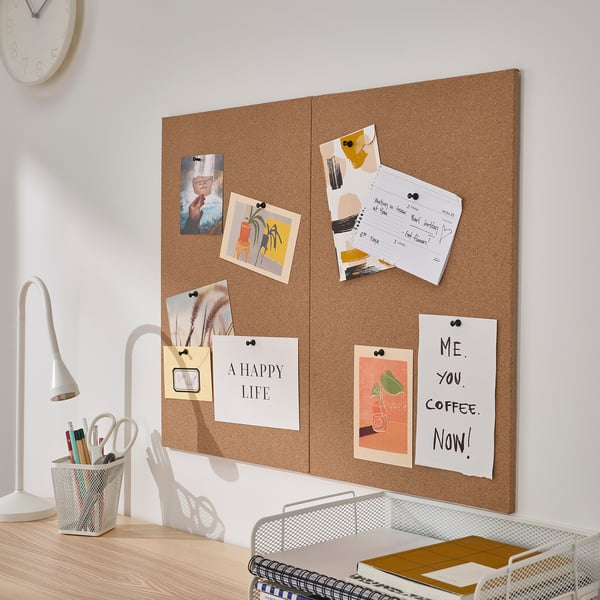 FLÖNSA memo board with pins, cork, 52x33 cm