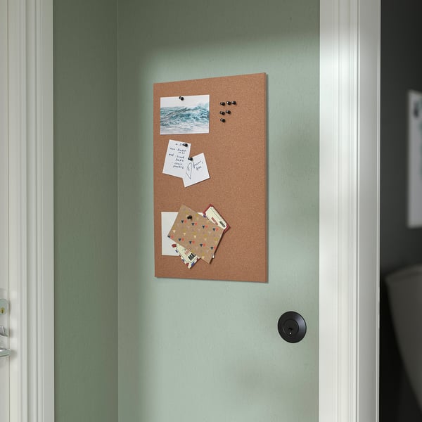 FLÖNSA memo board with pins, cork, 52x33 cm
