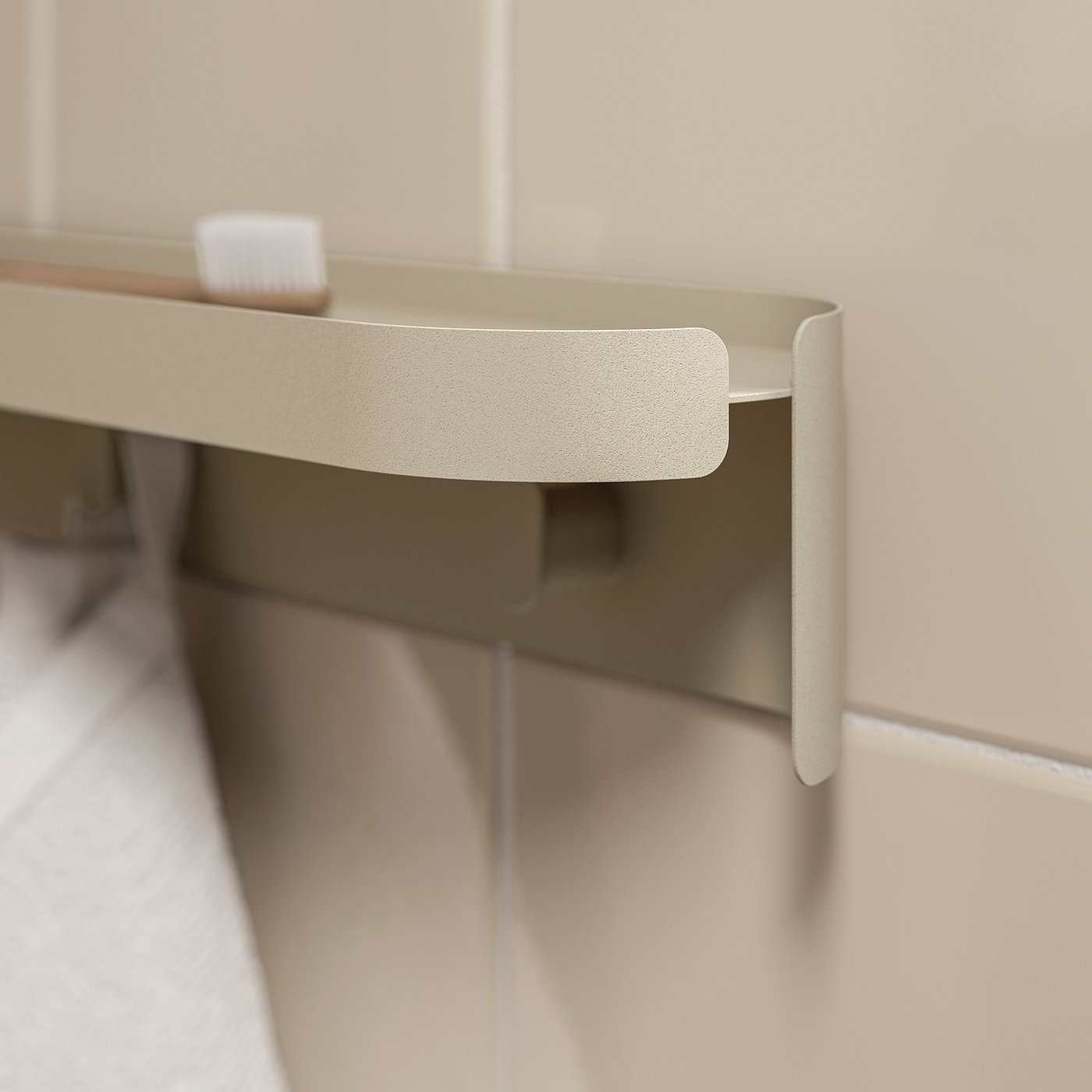 FLORSJÖN wall shelf with 3 hooks, beige, 40x7 cm