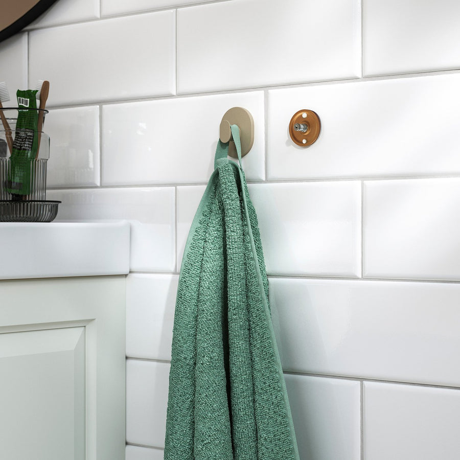 FLORSJÖN wall shelf with 3 hooks, beige, 40x7 cm