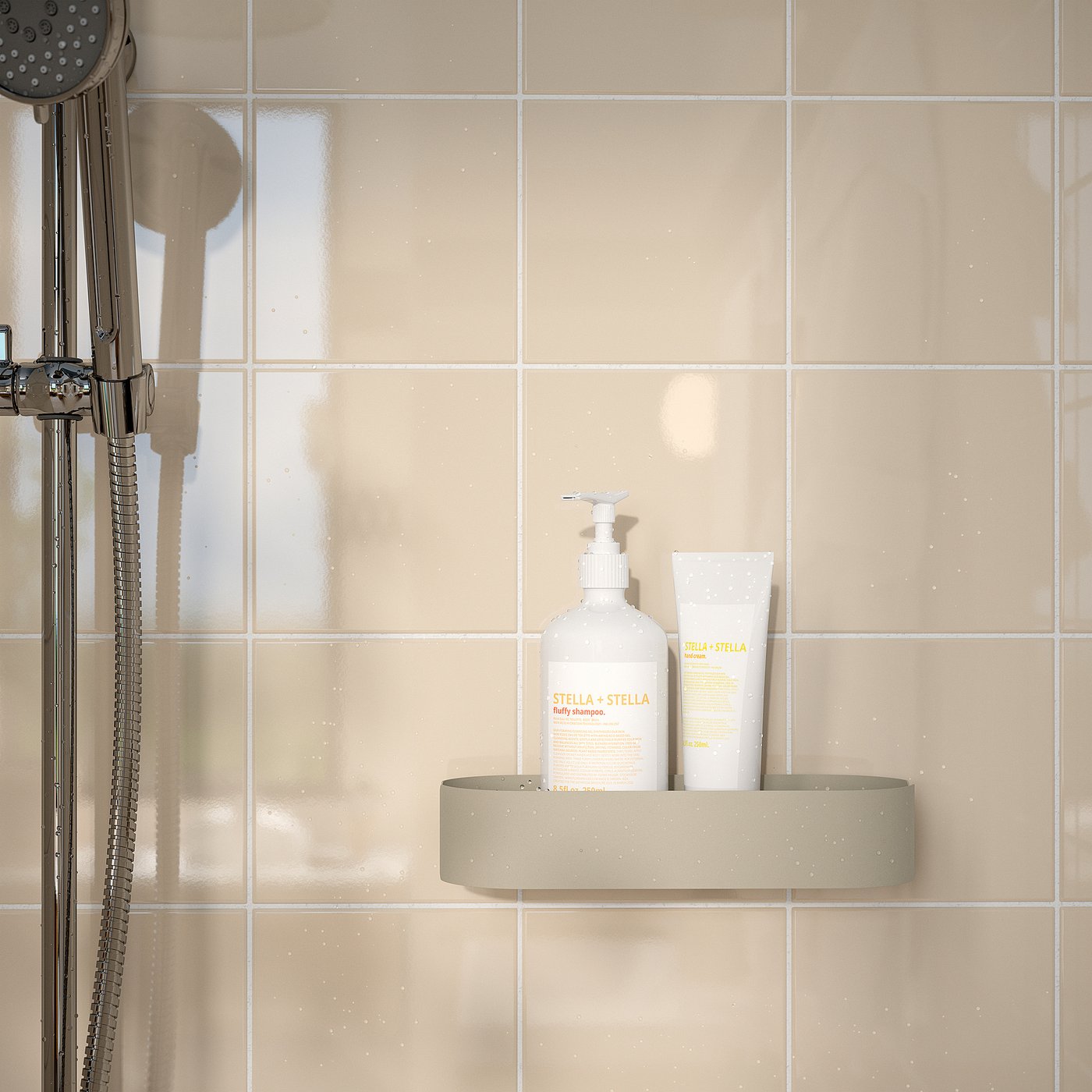 FLORSJÖN shower shelf, beige, 25x5 cm