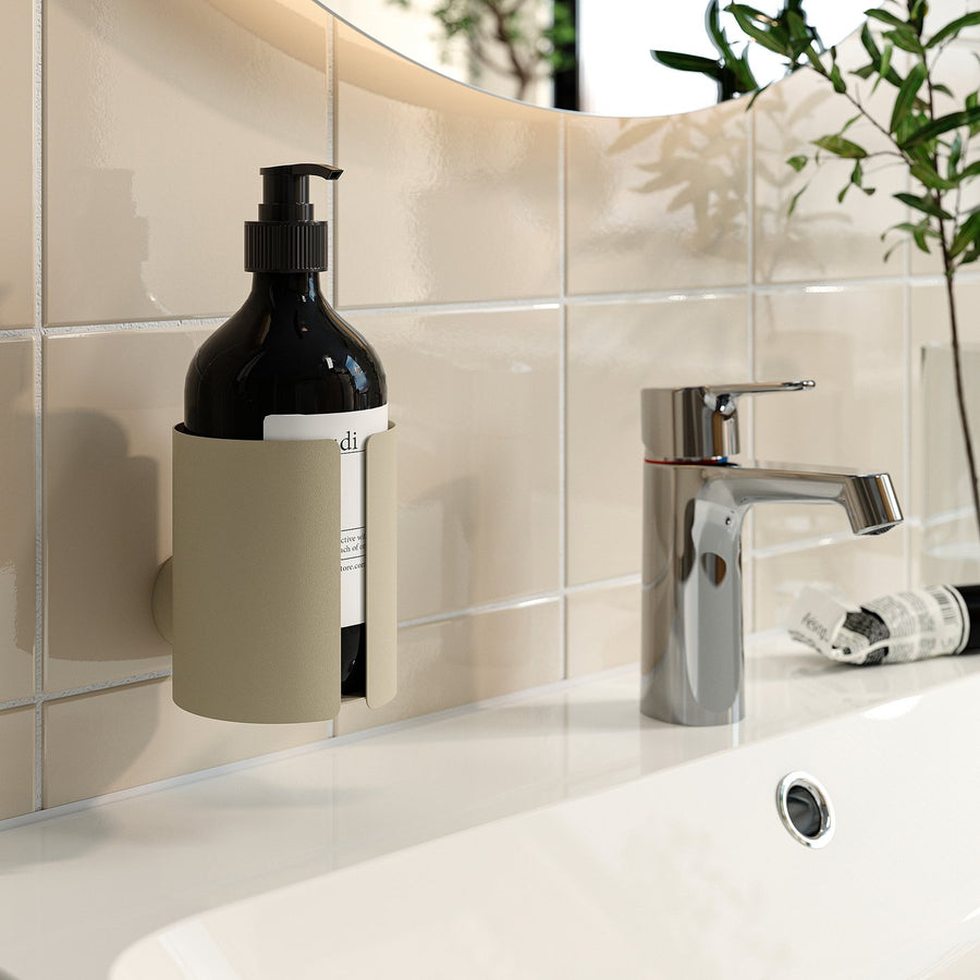 FLORSJÖN soap dispenser holder, beige, 9x11x11 cm