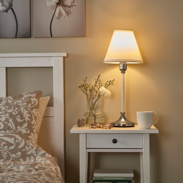 FLYGHÖJD table lamp, nickel-plated/white, 54 cm