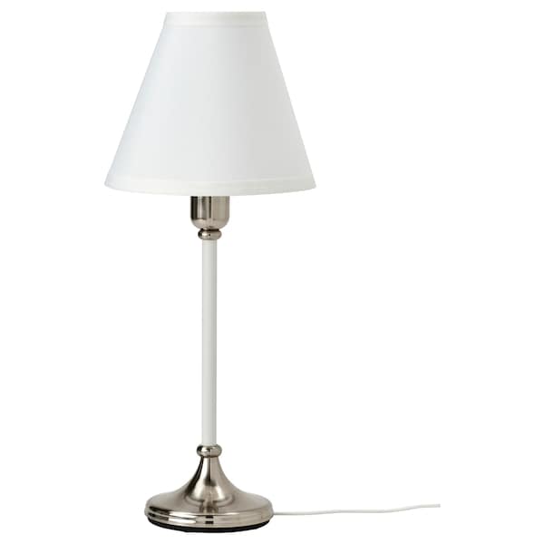 FLYGHÖJD - Table lamp, nickel-plated/white,54 cm