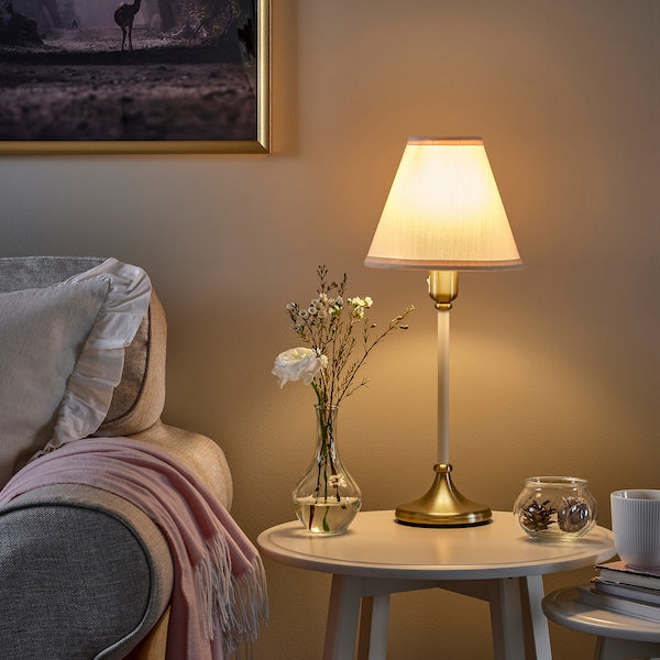 FLYGHÖJD - Table lamp, brass/beige,54 cm