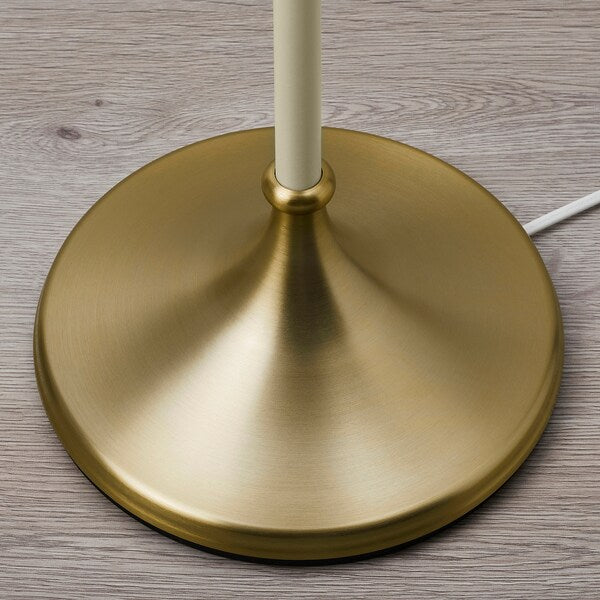 FLYGHÖJD - Floor lamp, brass/beige