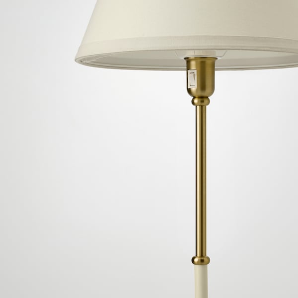 FLYGHÖJD - Floor lamp, brass/beige