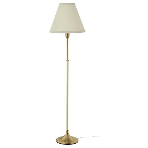 FLYGHÖJD - Floor lamp, brass/beige