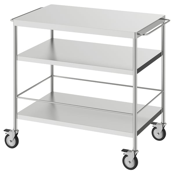 FLYTTA kitchen trolley, stainless steel, 98x57 cm