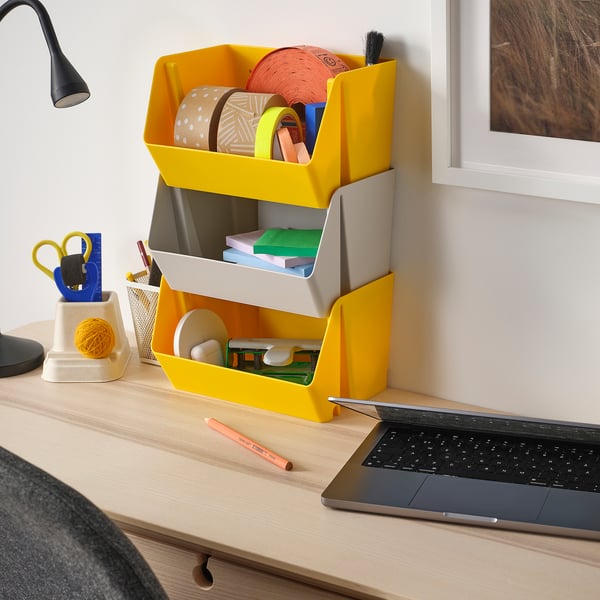 FODERTRÅG organiser for desk/wall, bright yellow, 25x18x15 cm